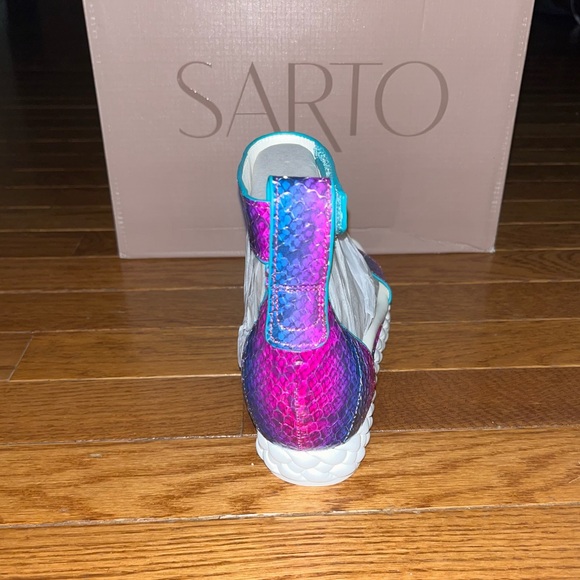 Franco Sarto Tiana Leather Ankle Strap Sandals Fuchsia & Blue Women’s Size 7 - Picture 8 of 11